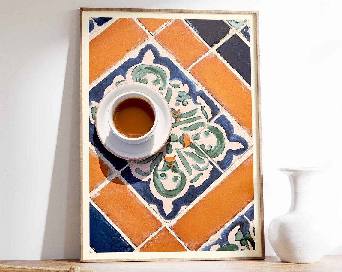 Moroccan Coffee Cup Ornamental Tiles Vintage Kitchen Cafe Wall Art