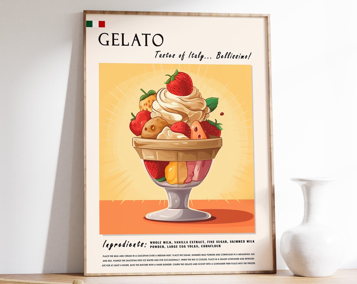 Vintage Gelato Tastes Of Italy Bellissimo Recipe Kitchen Poster
