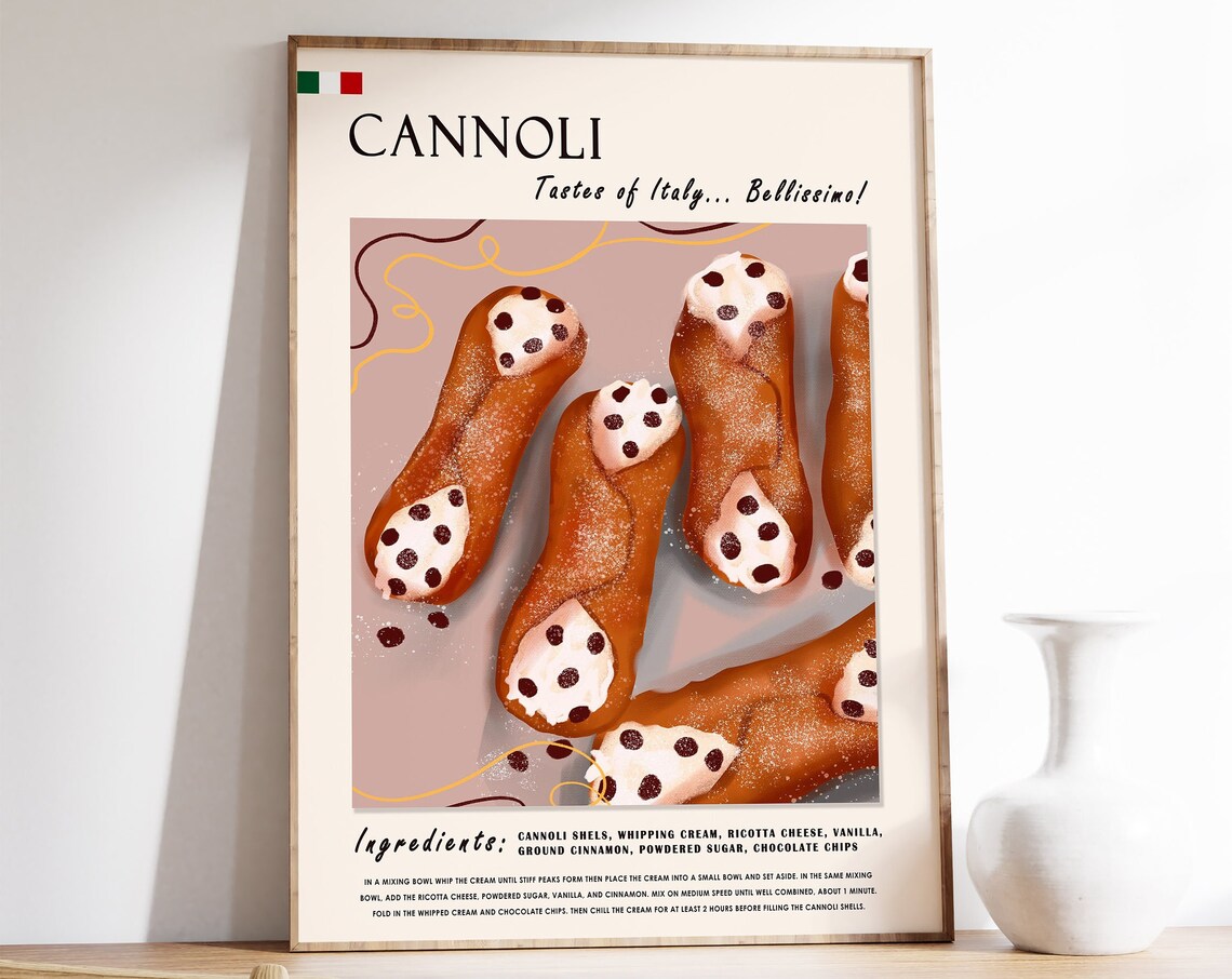 Cannoli Food Poster Italian Food Art Dessert Poster Dessert Print Kitchen Poster Kitchen Art Italy Poster Retro Print Food Gift