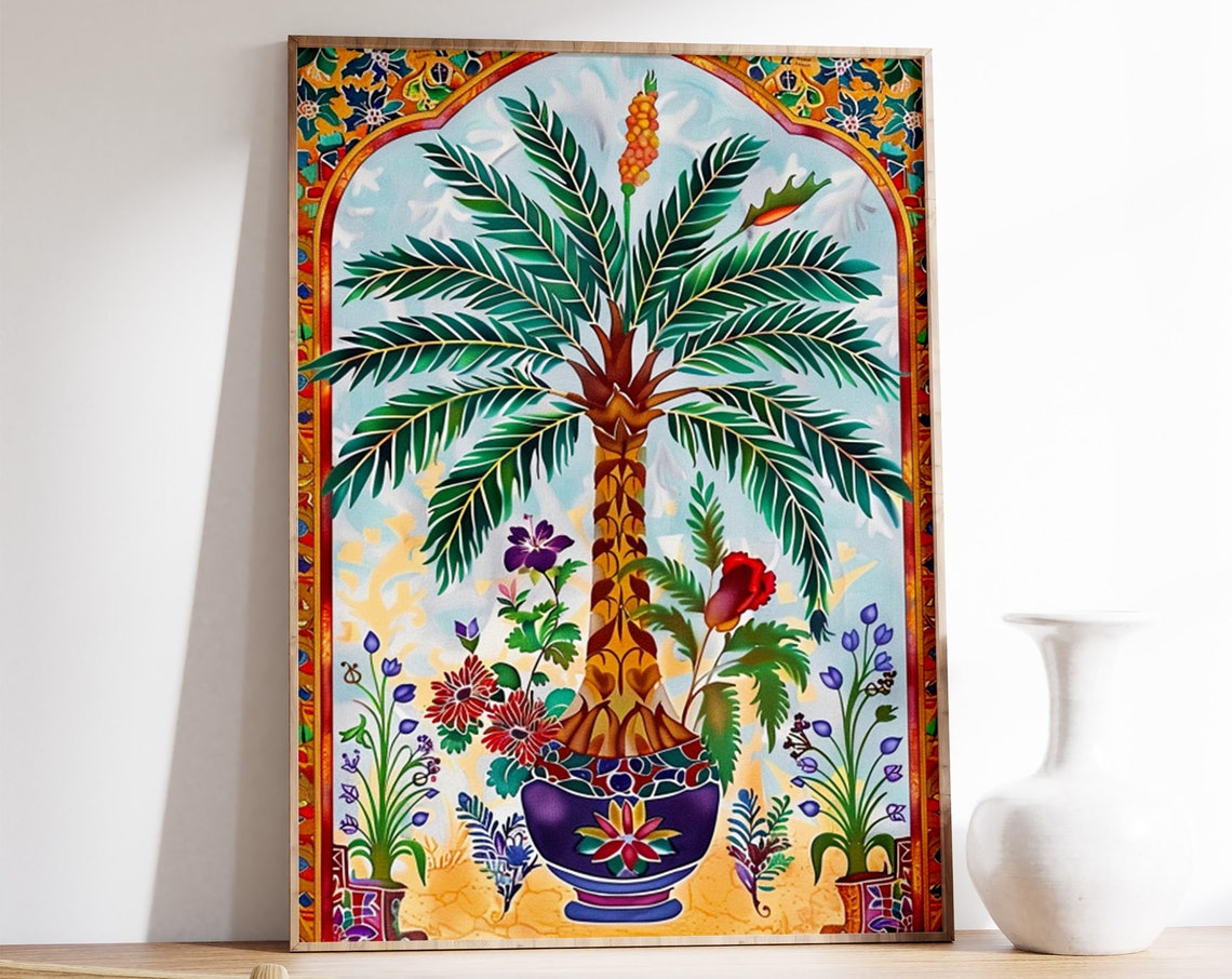Islamic Palm Tree Floral Arch Persian Style Botanical Wall Art