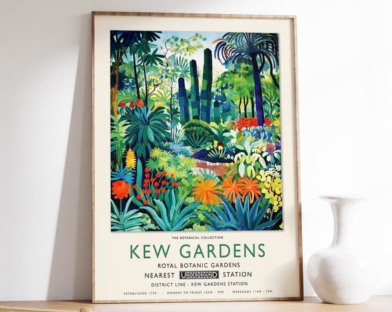 Kew Gardens Botanical Gardens Vintage Travel Poster