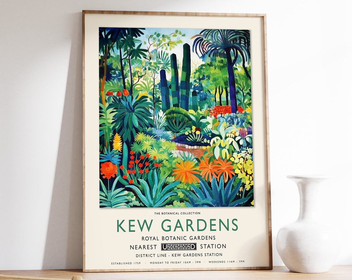 Kew Gardens Botanical Gardens Vintage Travel Poster