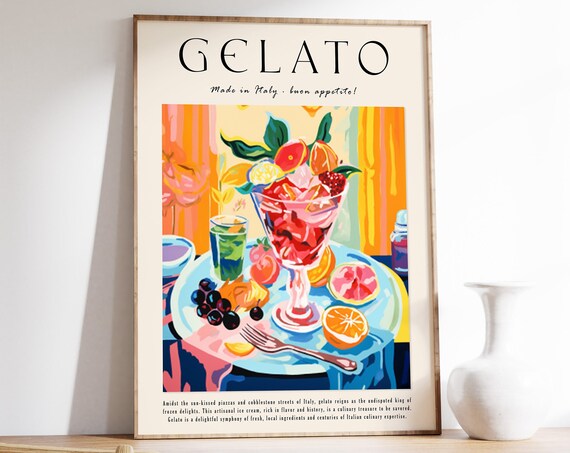 Italian Gelato Poster, Dessert Food Art Print
