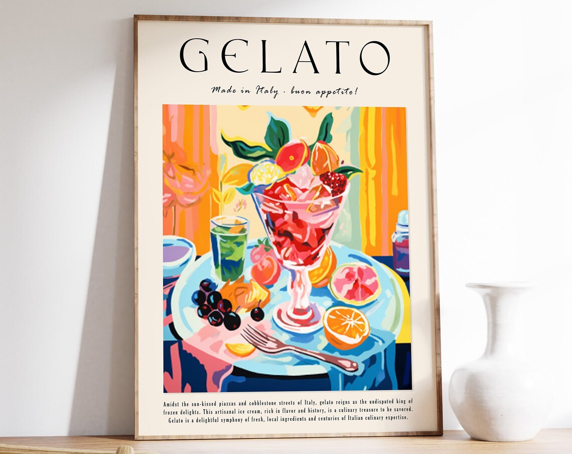 Italian Gelato Poster, Dessert Food Art Print