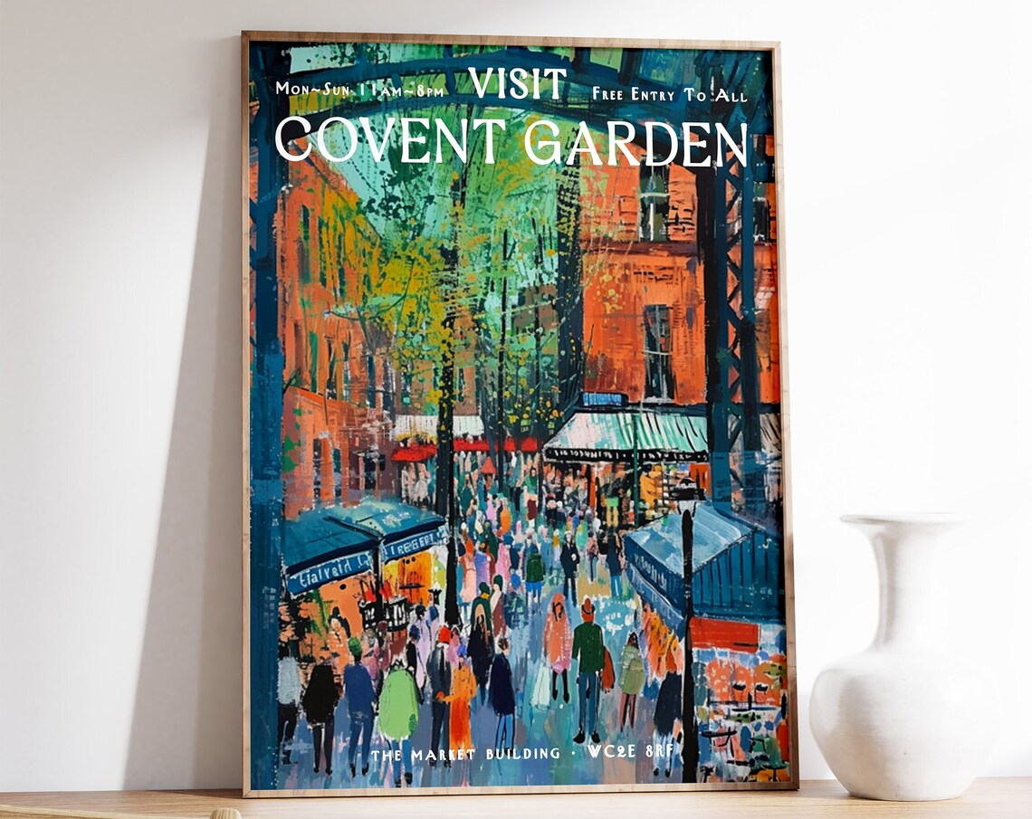 Visit Covent Garden London Vintage Travel Scene Art Poster Gift