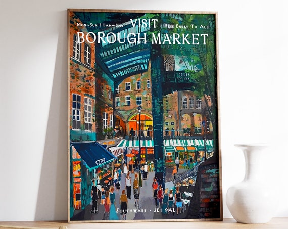 Borough Market London Vintage Travel Poster