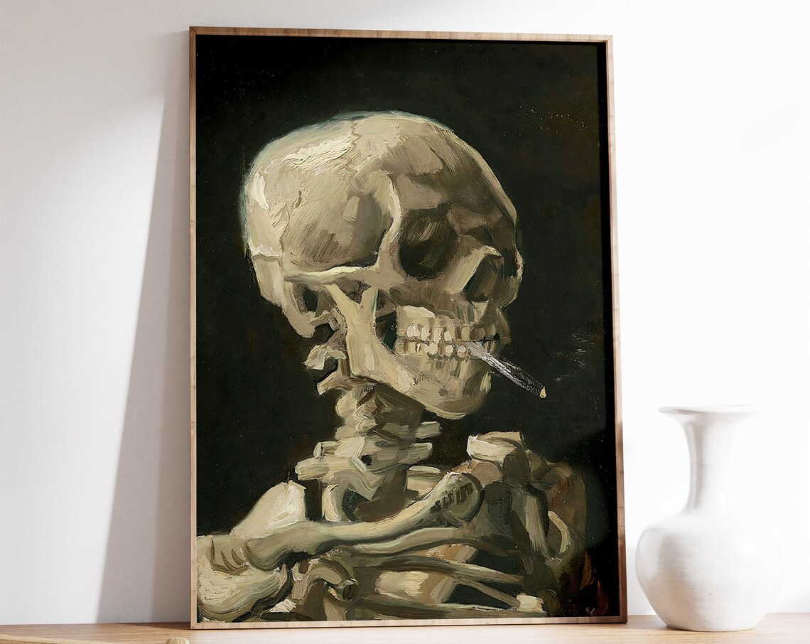 Van Gogh Skull With Burning Cigarette Art Print