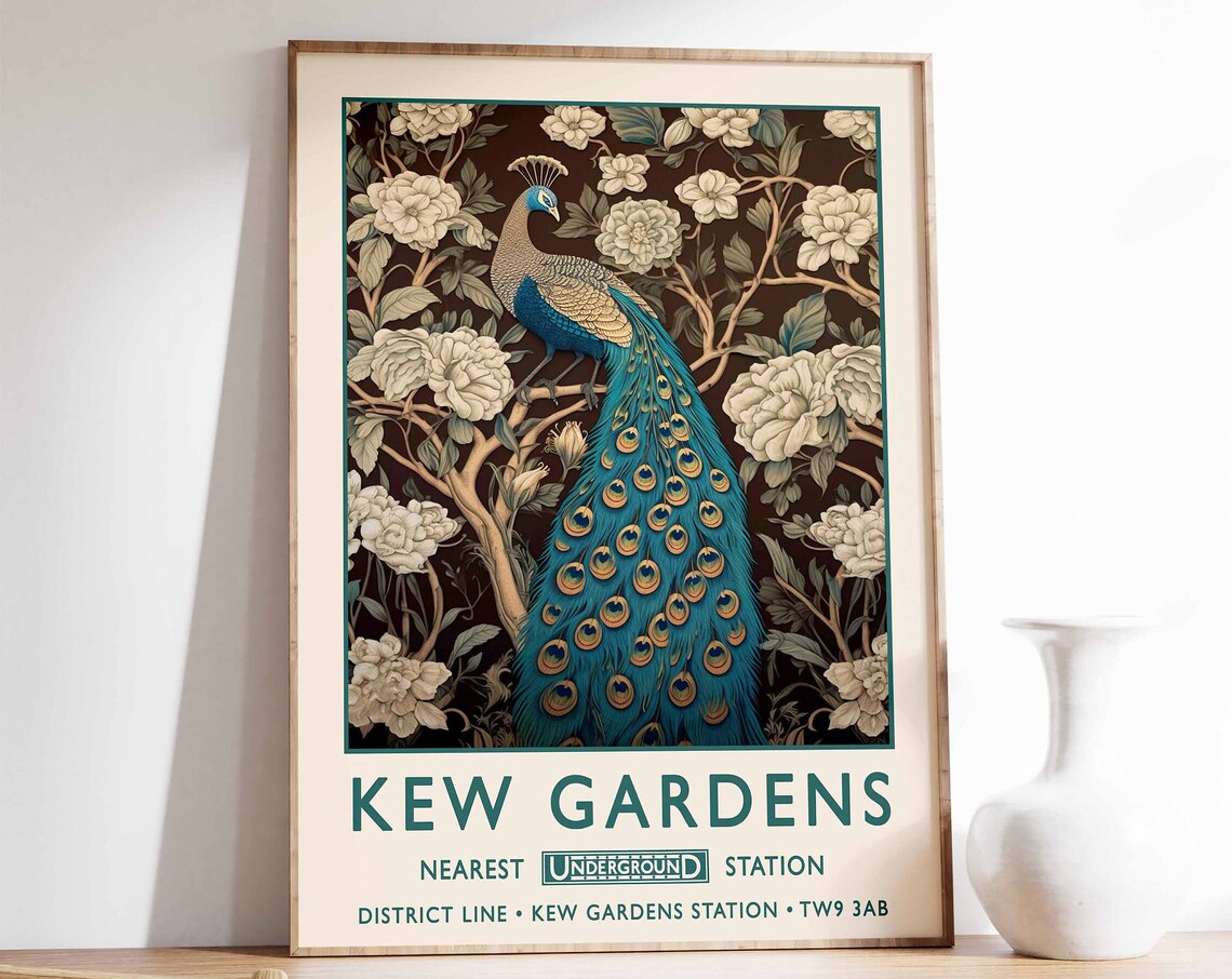 Kew Gardens Peacock Floral Botanical Underground London Art Poster