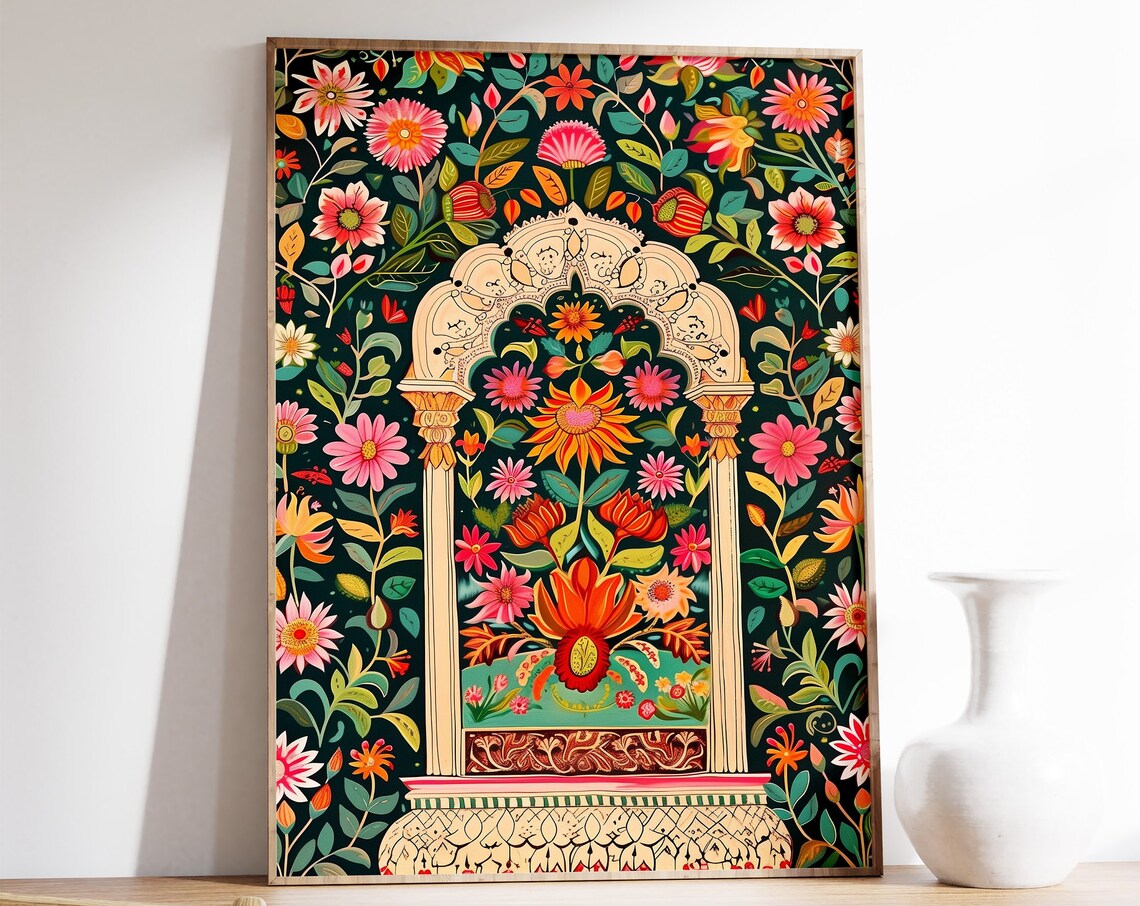 Indian Mughal Floral Arch Ornate Palace Garden Traditional Poster