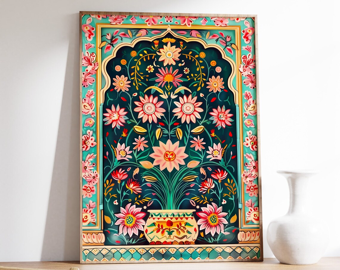 Pichwai Indian Botanical Floral Art Print
