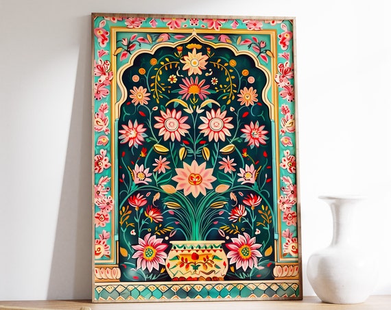 Pichwai Indian Botanical Floral Art Print