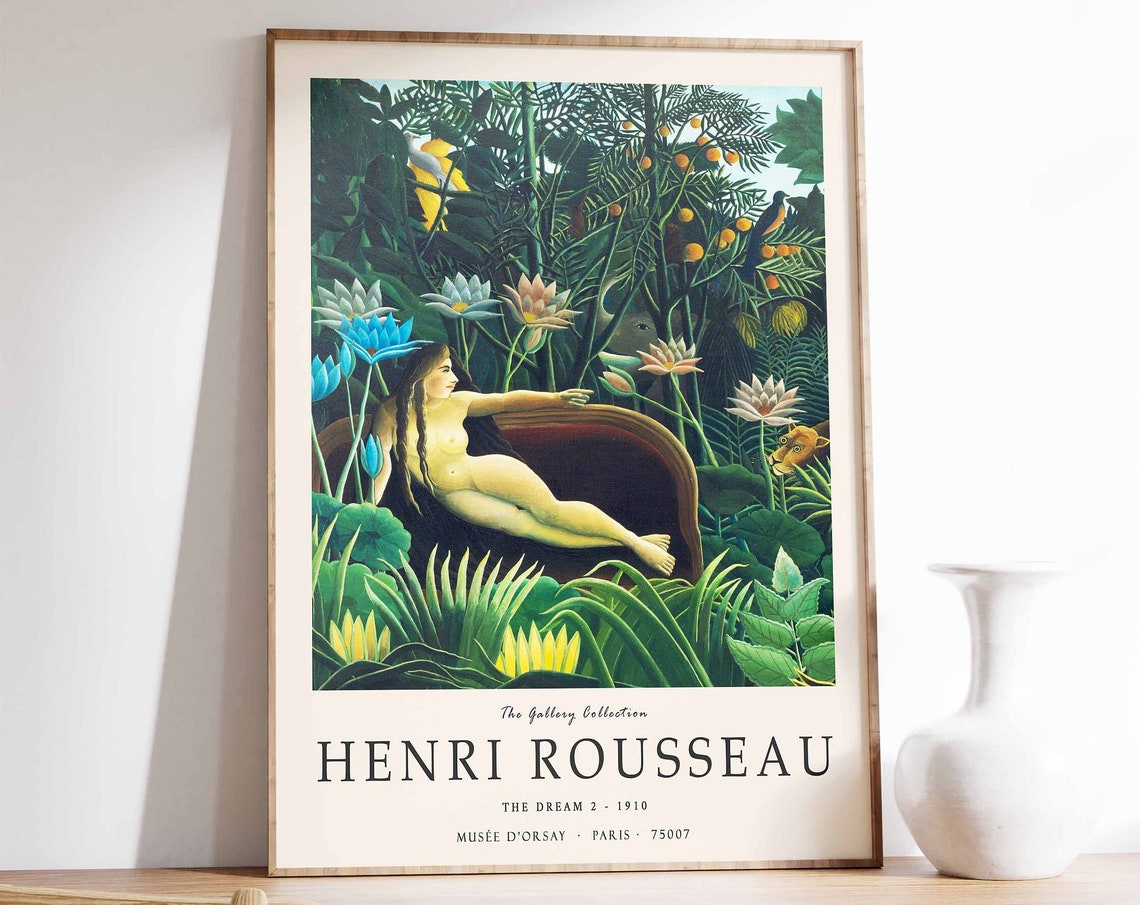 Henri Rousseau The Dream 2 1910 Jungle Flowers Lions Art Poster