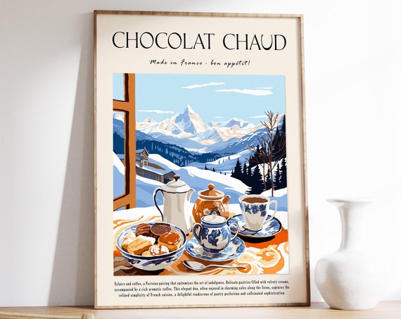 Food And Drink Poster Hot Chocolate Art Kitchen Decor Cafe Decor Dessert Wall Art French Food Art Gift For Cook Cooking Wall Print