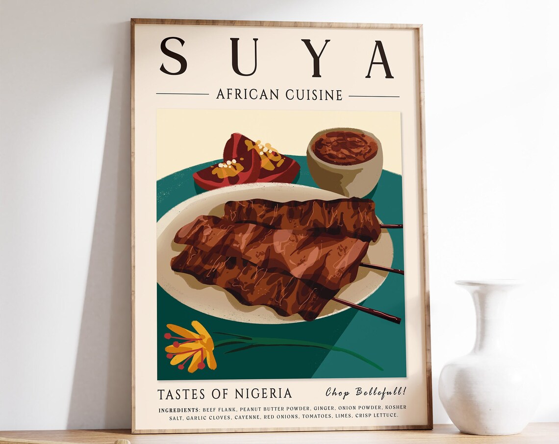 Nigerian Suya Food Travel Poster, Kitchen Decor