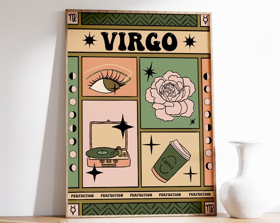 Virgo Zodiac Tarot Card Style Eye Flower Record Player Wall Art