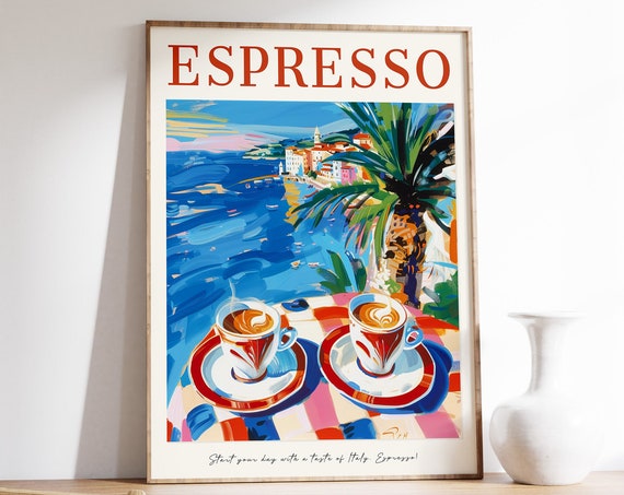 Coffee Poster Italian Espresso Print Kitchen Decor Retro Coffee Art Vintage Food Art Coffee Shop Art Food And Drink Poster