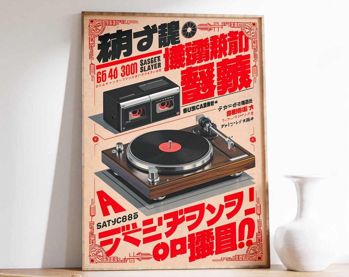 Japanese Retro Music Turntable Boombox Vintage Style Wall Art
