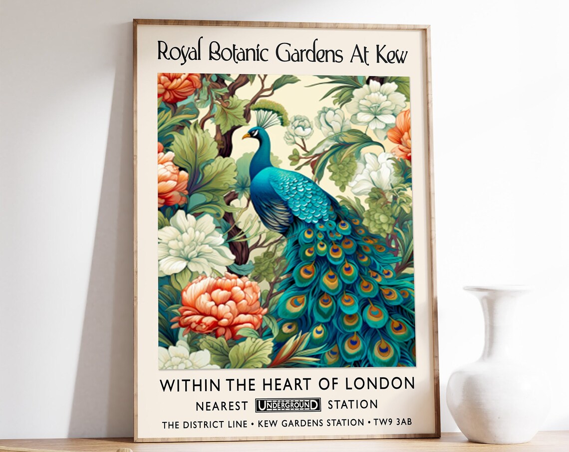 Kew Gardens London Peacock Poster Royal Botanic Gardens Vintage Art