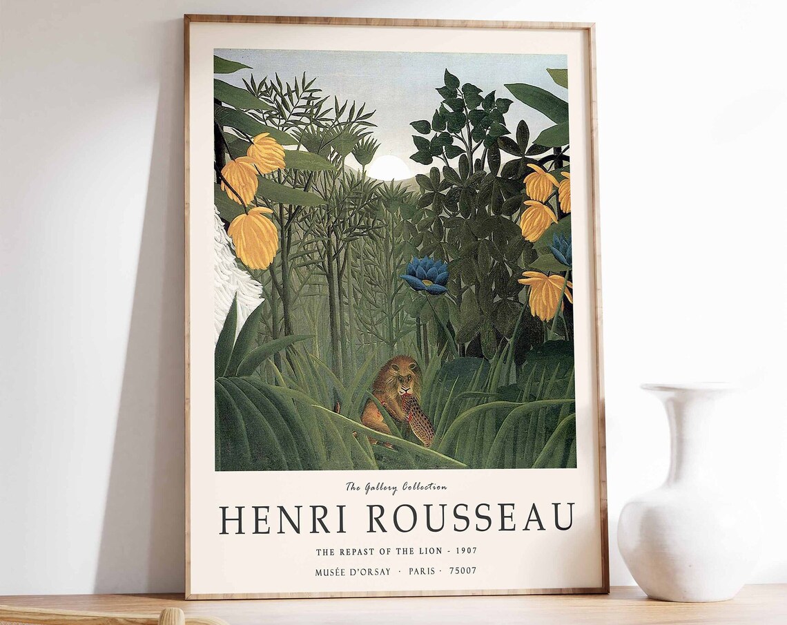 Henri Rousseau Poster The Repast Of The Lion Henri Rousseau Print Jungle Art Jungle Print Botanical Decor Floral Wall Art Floral Gift