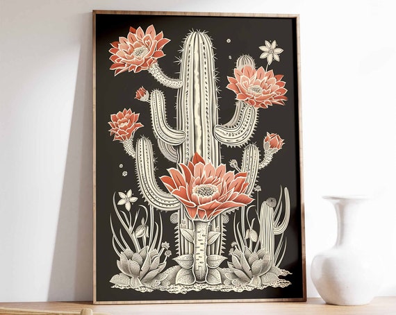 Vintage Mexican Cactus Poster Colourful Mexican Art Print Traditional Mexican Artwork Floral Vintage Poster Latin Decor Mexican Gift