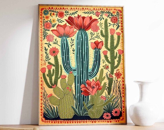 Vintage Mexican Cactus Poster, Latin Decor Art Print