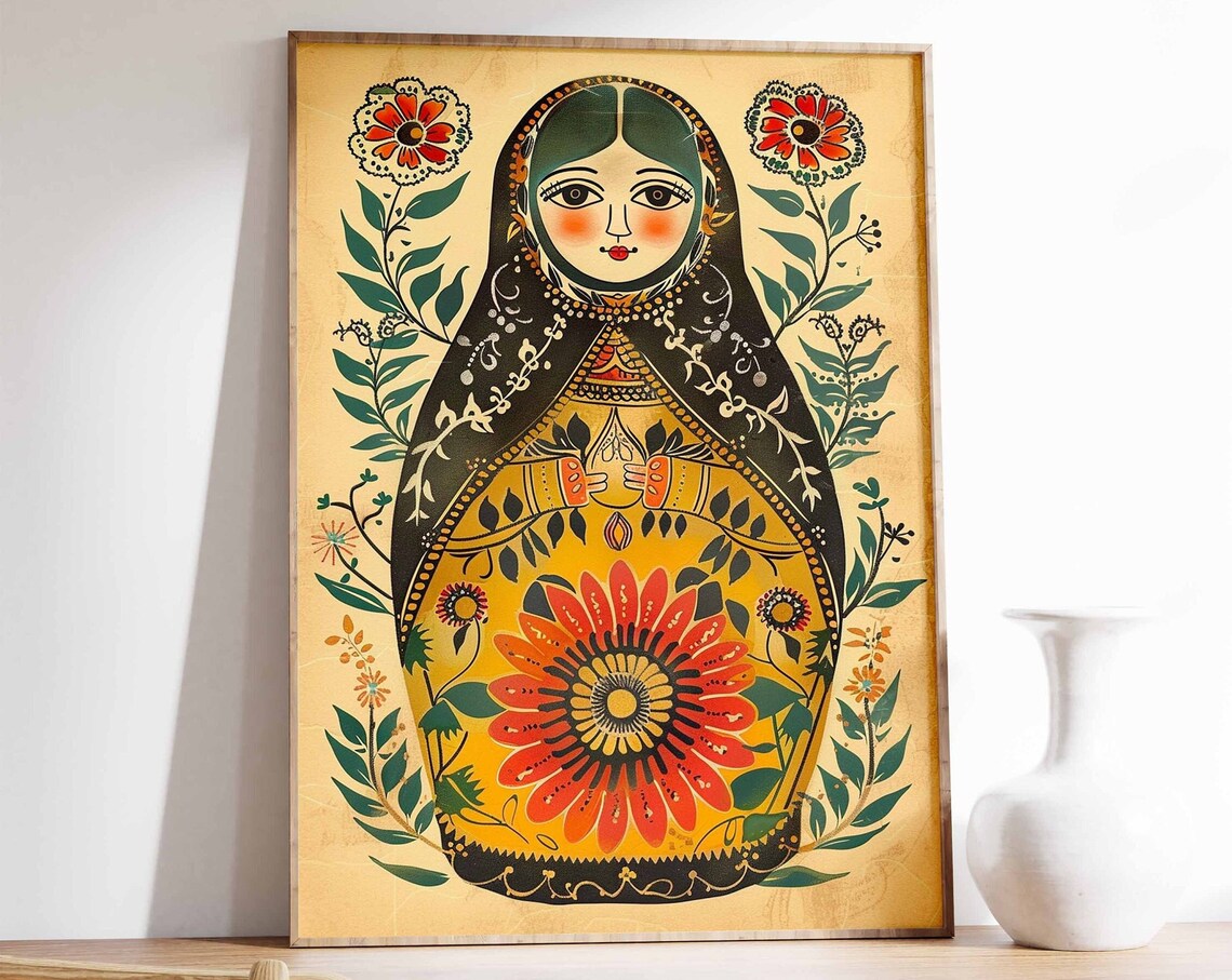 Russian Doll Print, Matryoshka Folk Art Poster