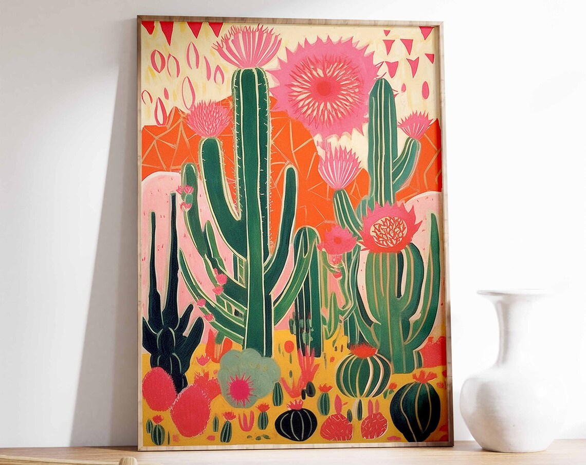 Mexican Cactus Floral Vintage Poster Art Print