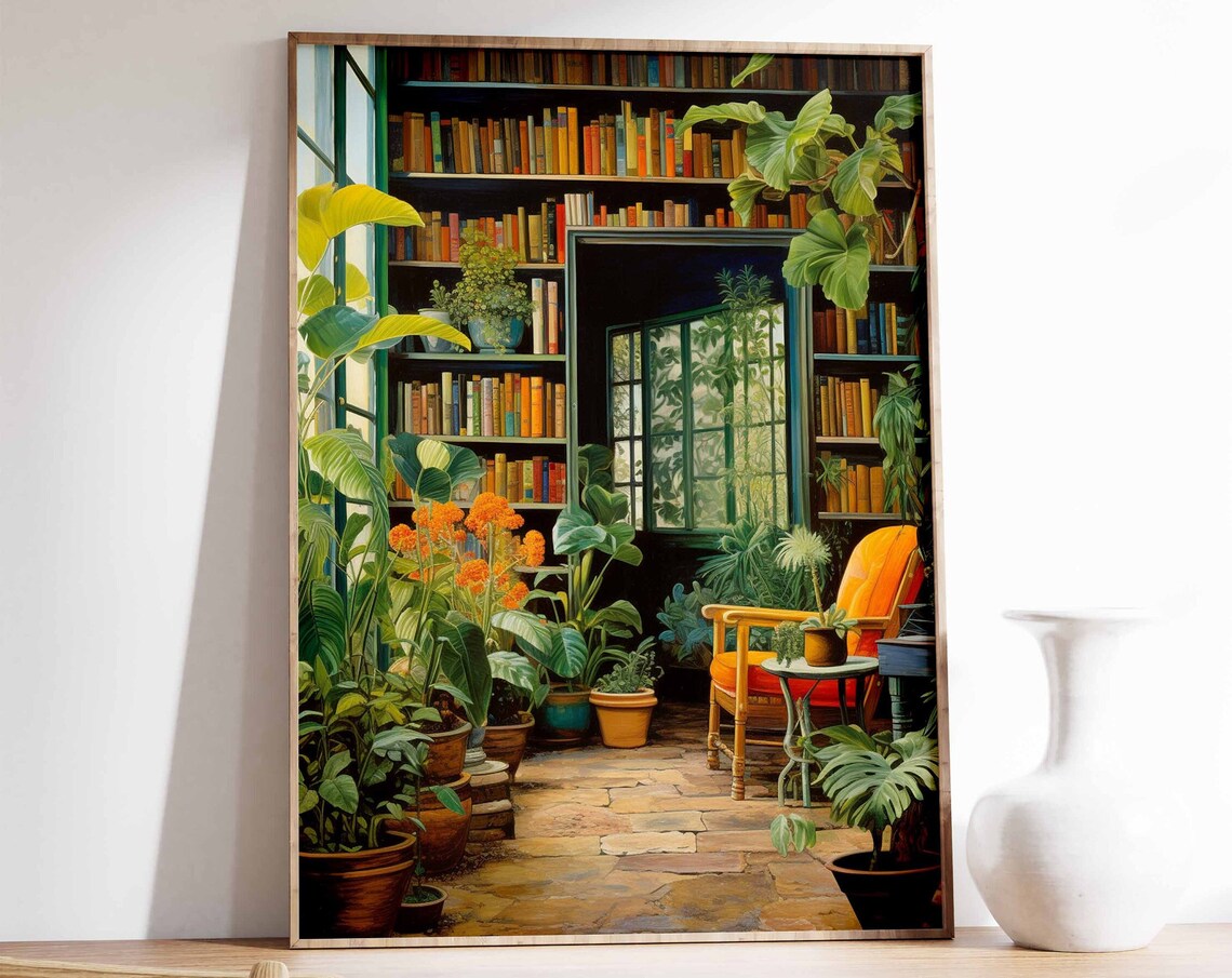 Vintage Library Book Shop Wall Art Print