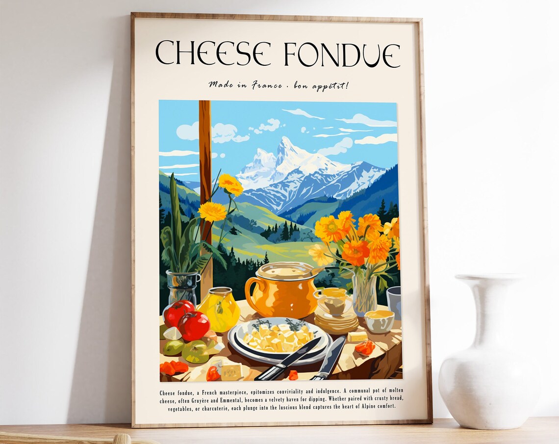 Cheese Fondue French Alps Retro Kitchen Vintage Food Art Poster