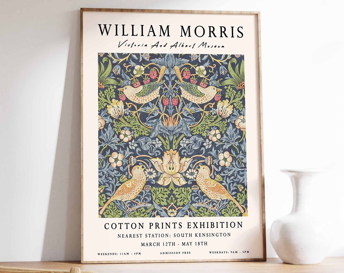 William Morris Strawberry Thief Birds Textile Design Museum Style Poster