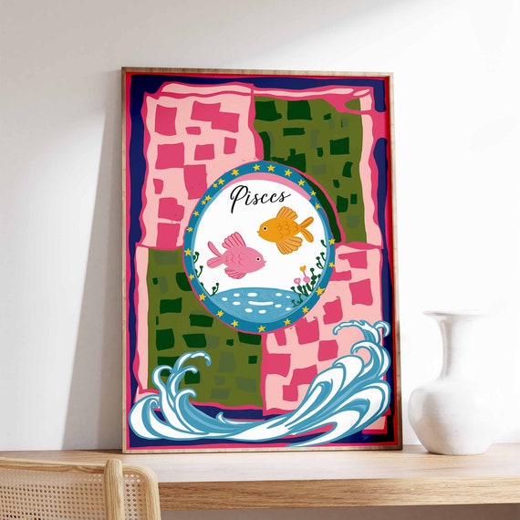 Pisces Poster Star Sign Poster Zodiac Print Birthday Gift Celestial Poster Astrology Art Boho Decor Bedroom Decor Spiritual Wall Art
