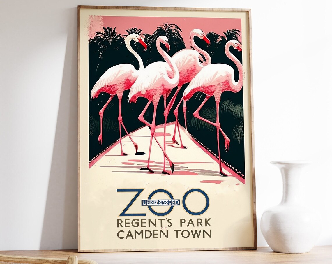 London Zoo Regents Park Flamingo Vintage Underground Travel Poster