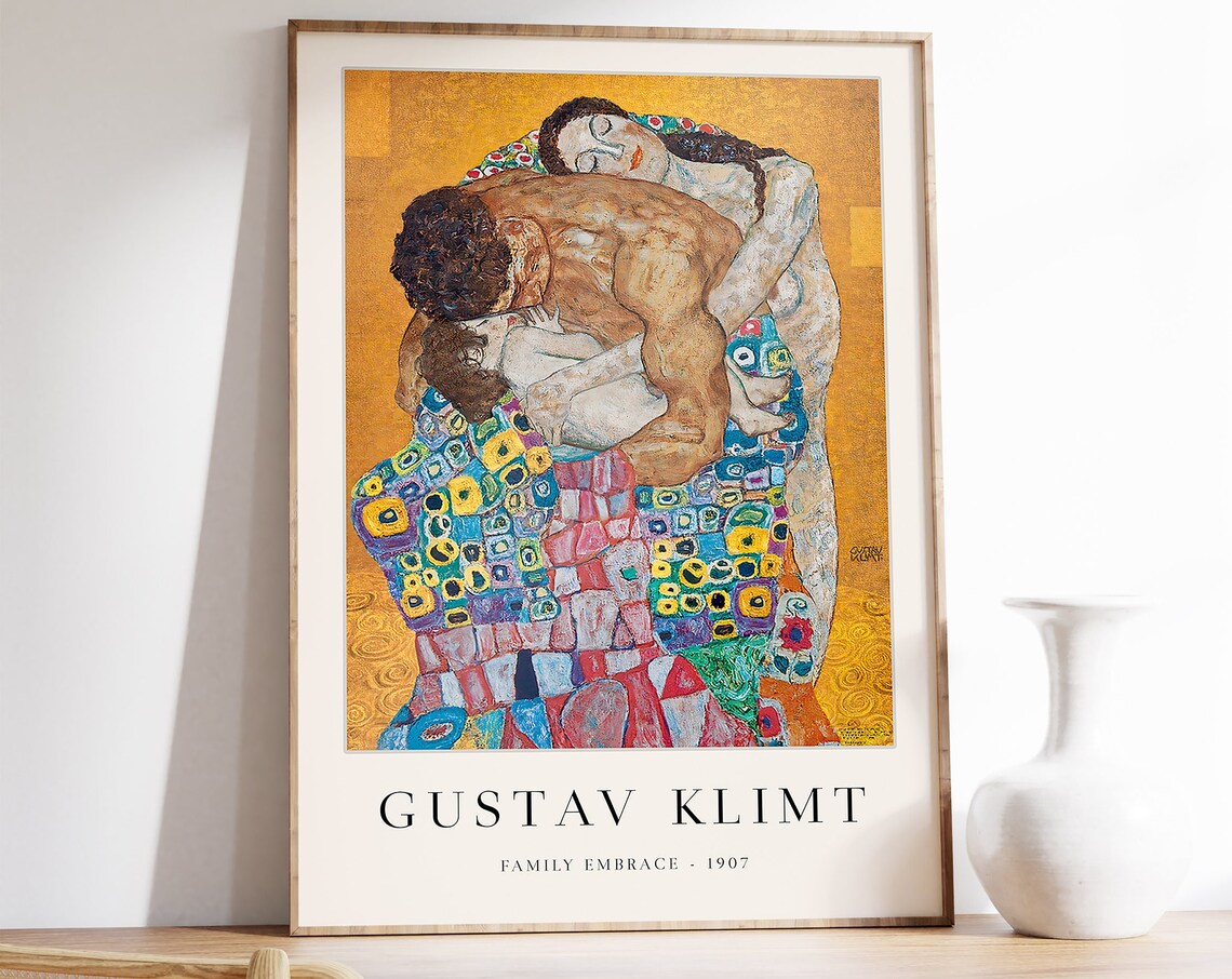 Gustav Klimt Family Embrace Art Print, Art Nouveau Decor