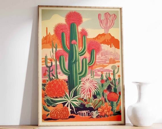 Vintage Mexican Cactus Colourful Latin Decor Poster
