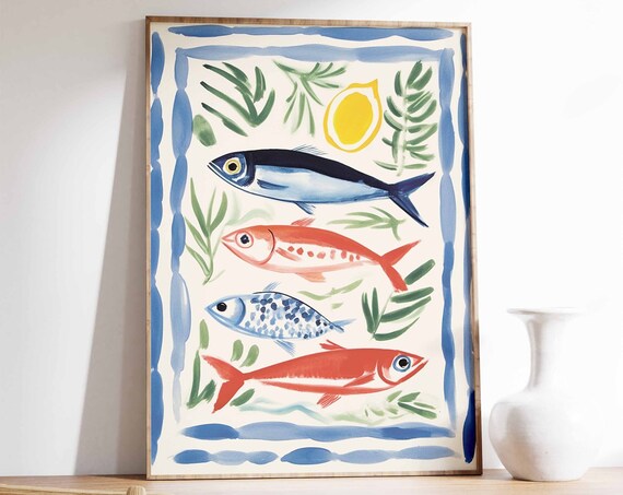 Fish Art Print Food Poster Seafood Poster Vintage Kitchen Decor Food Illustration Art Food Poster Cafe Poster Decor Chef Gift