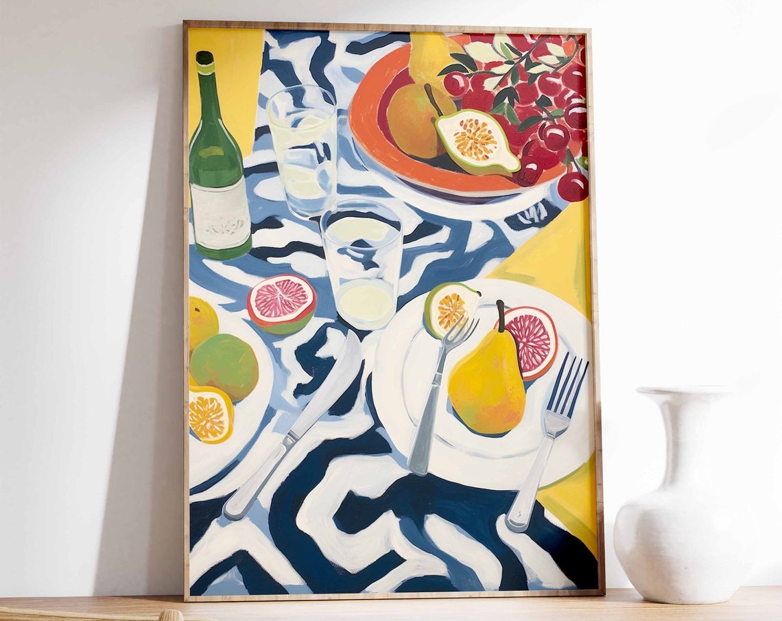 Dinner Table Food Still Life Fruit Wine Art Kitchen Wall Poster