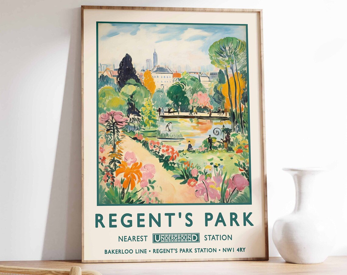 Regents Park London Vintage Travel Poster, Botanical Gardens