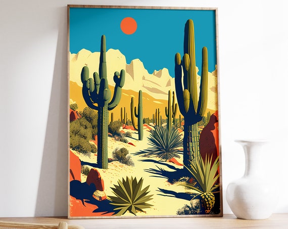 Saguaro Cactus Desert Sunset Southwestern Landscape Art Poster