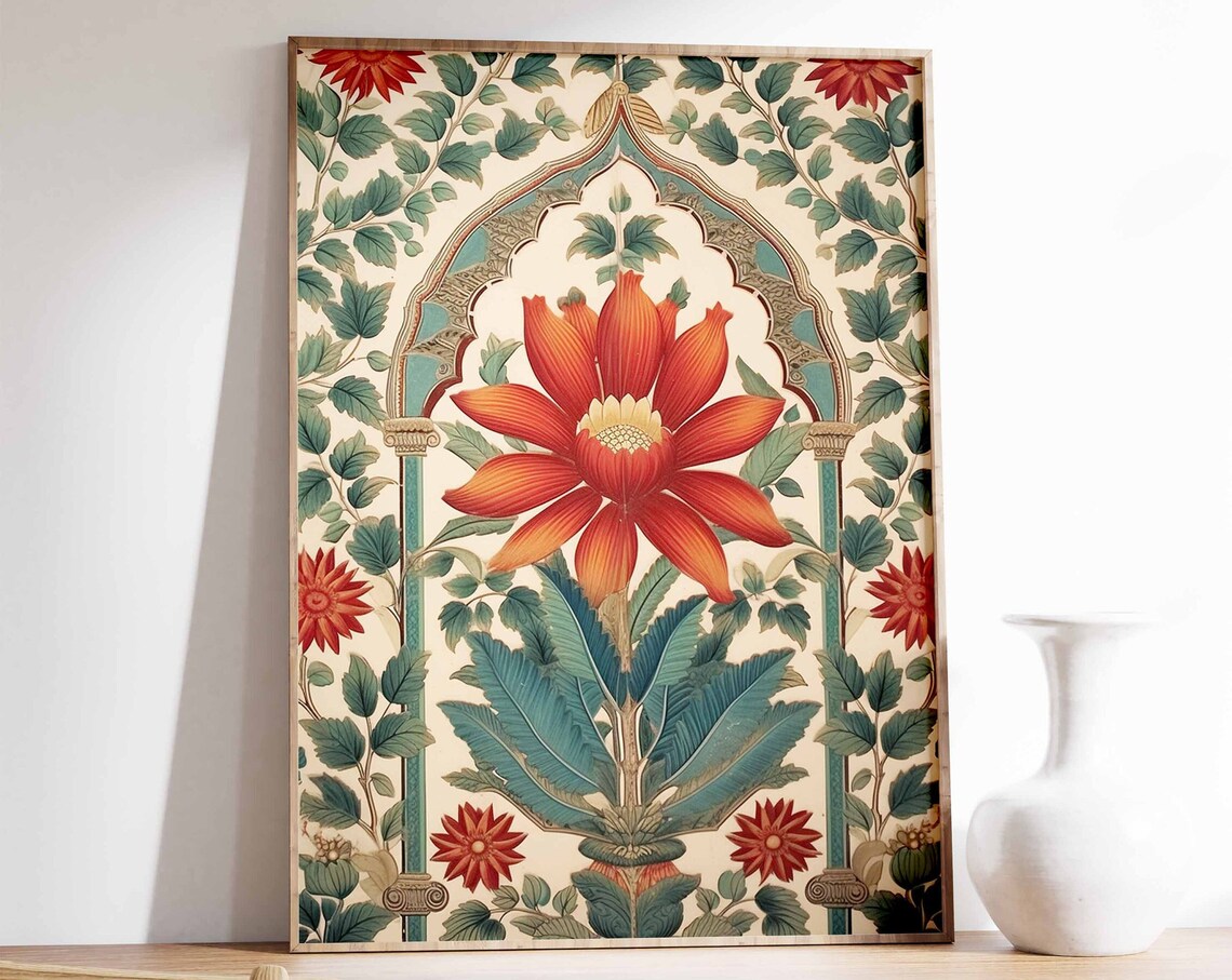 Indian Lotus Blossom Mughal Arch Floral Botanical Art Poster