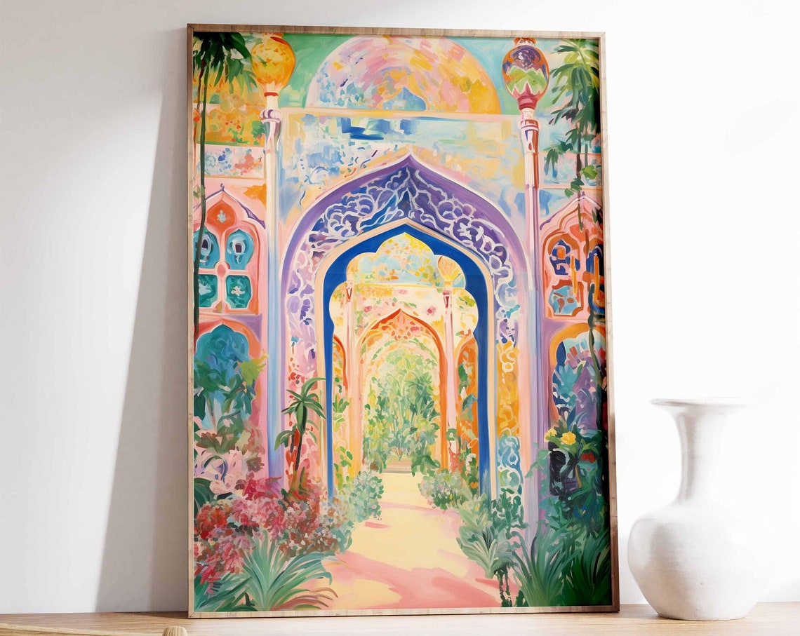 Ornate Arabic Doorway Lanterns Islamic Arch Travel Wall Art Decor