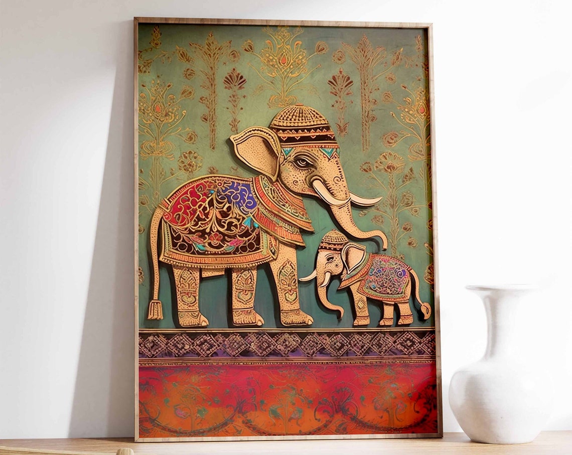 Indian Elephant Print Indian Floral Poster Floral Indian Wall Art Decor Pichwai Art Gift Idea Indian Decor Pattern Art A1a2a3a4