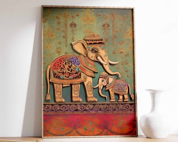 Indian Elephant Print Indian Floral Poster Floral Indian Wall Art Decor Pichwai Art Gift Idea Indian Decor Pattern Art A1a2a3a4