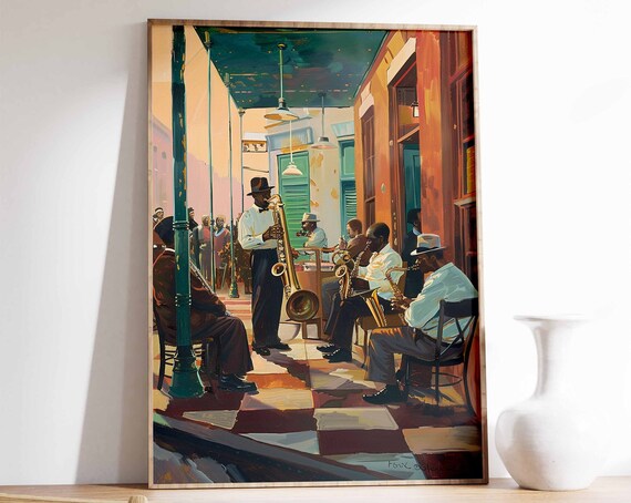 Street Jazz Band With Saxophones New Orleans Style Music Scene Art Poster