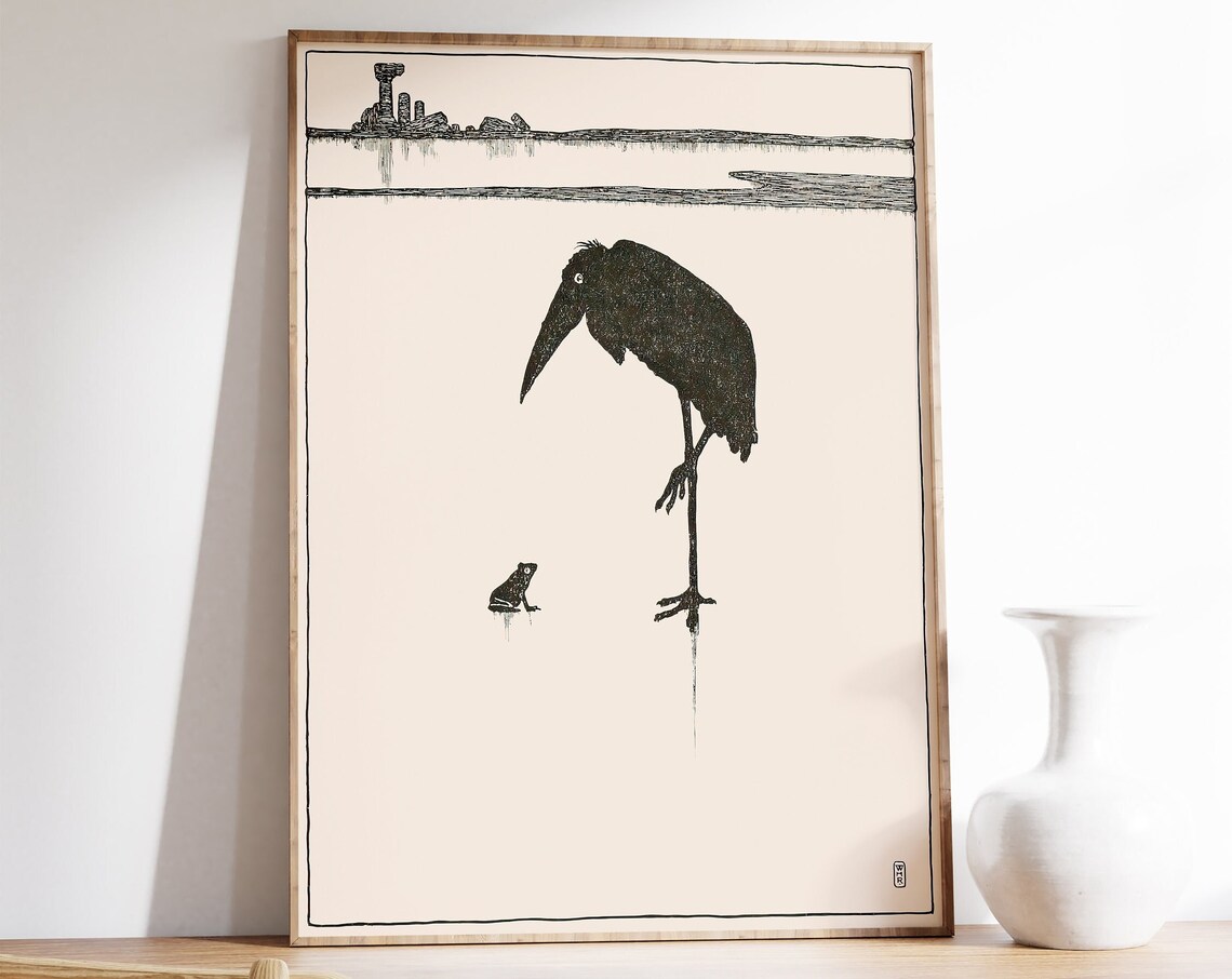 Matsumoto Hoji Frog and Bird Vintage Art Print