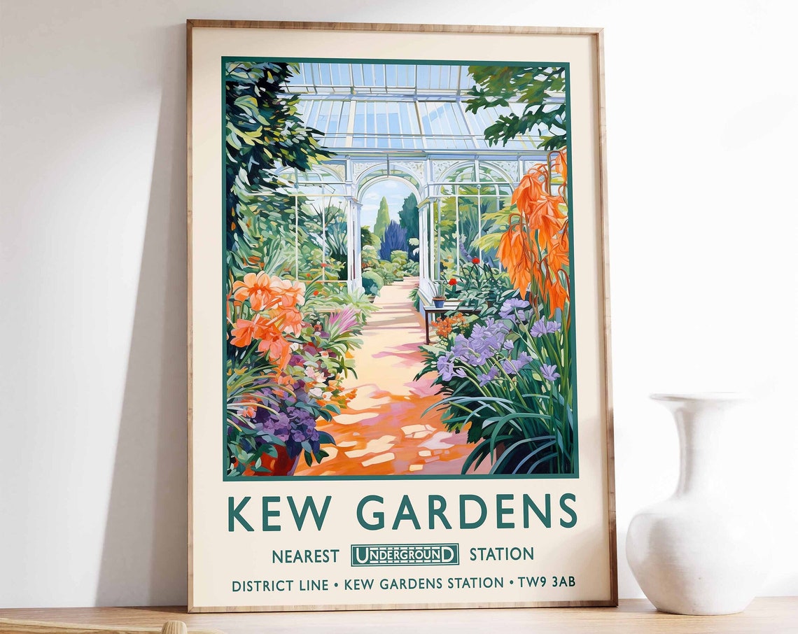 Kew Gardens Glasshouse District Line Vintage London Travel Poster
