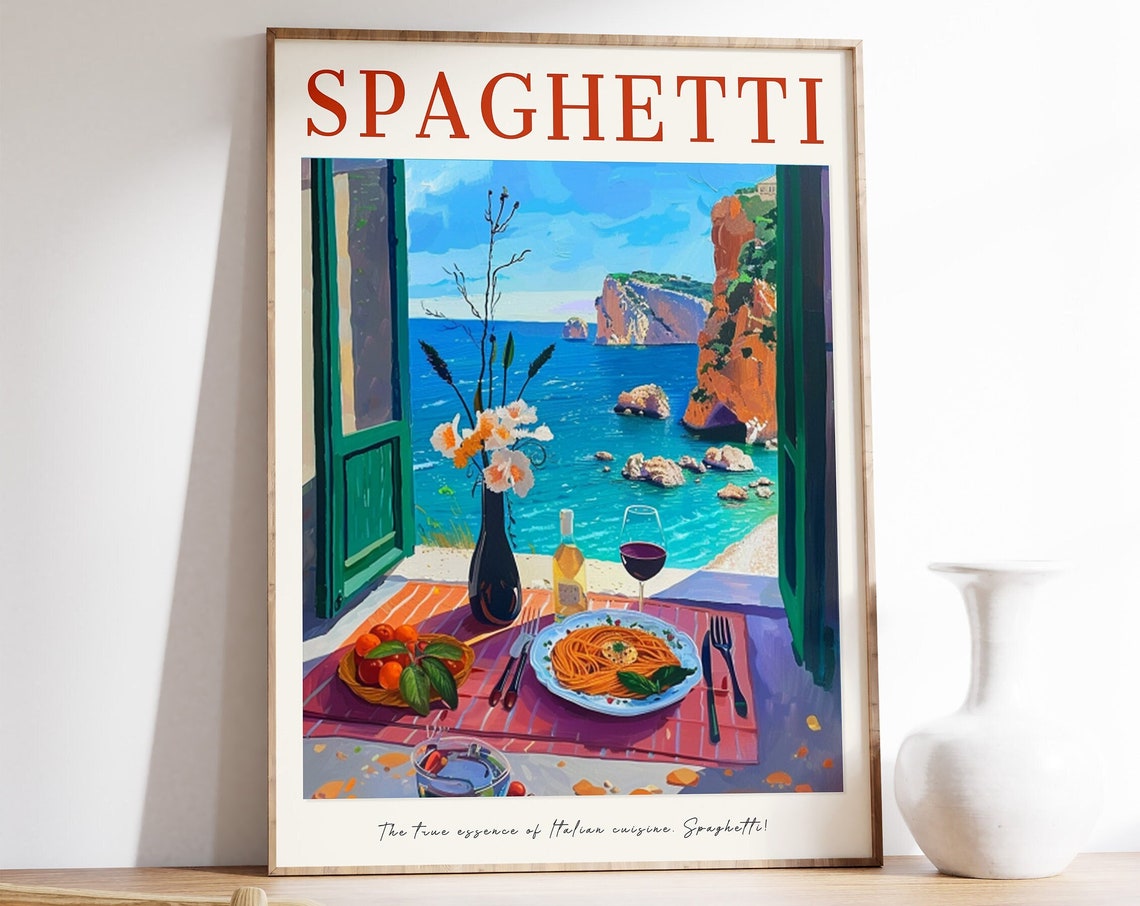 Food Print Spaghetti Poster Italian Food Art Pasta Art Vintage Food Print Food Drink Art Kitchen Decor Poster For Kitchen Cafe Art