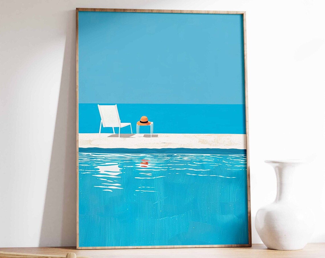 Minimalist Poolside Scene With Lounge Chair Turquoise Pool Poster