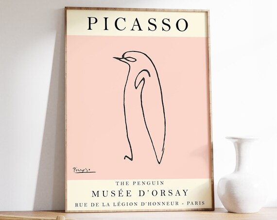 Picasso Exhibition Poster Pink Penguin Vintage Art Animal Art Animal Print Minimalist Poster Line Art Art Print Bedroom Art Gift