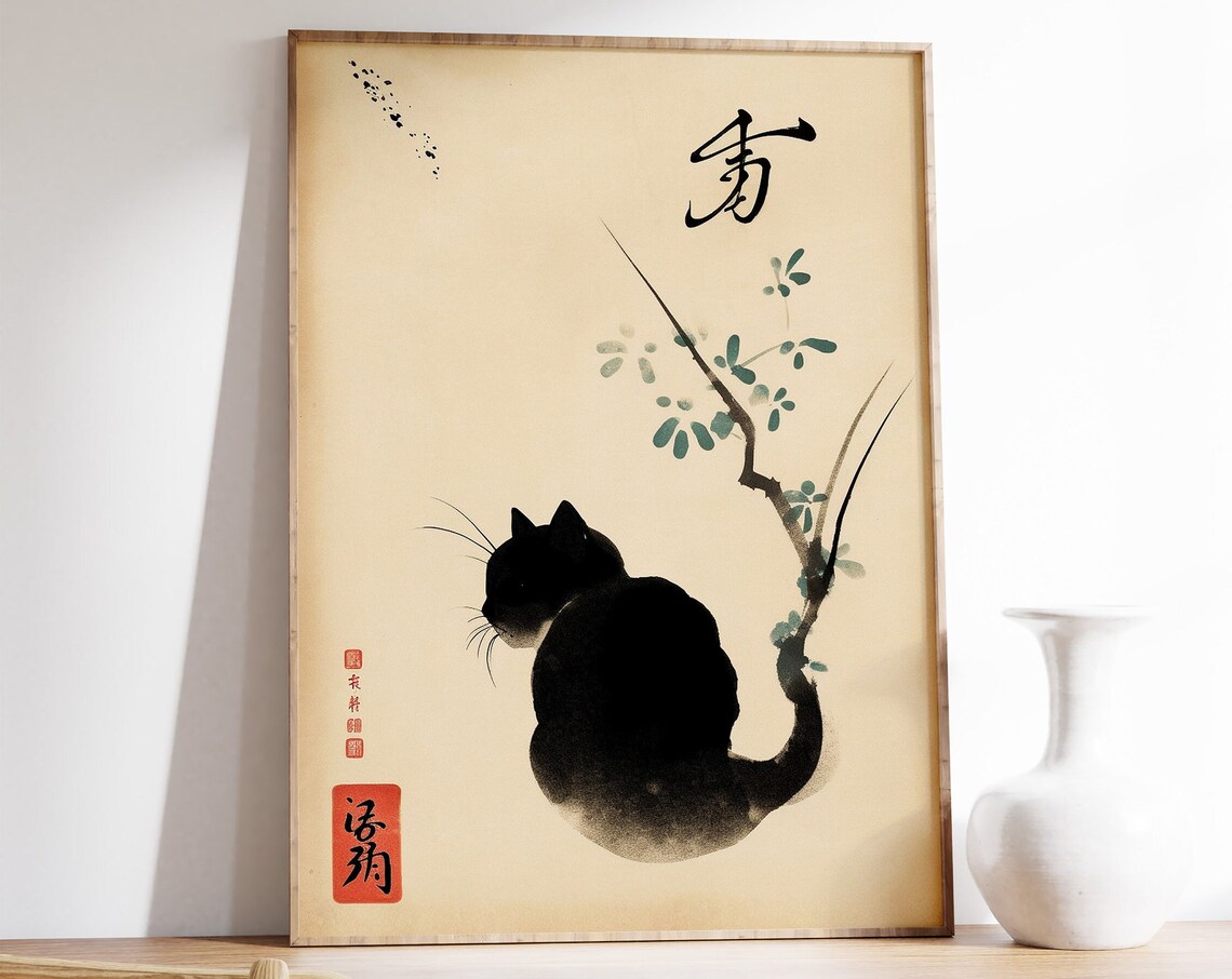 Vintage Japanese Cat Poster, Ukiyo-E Print