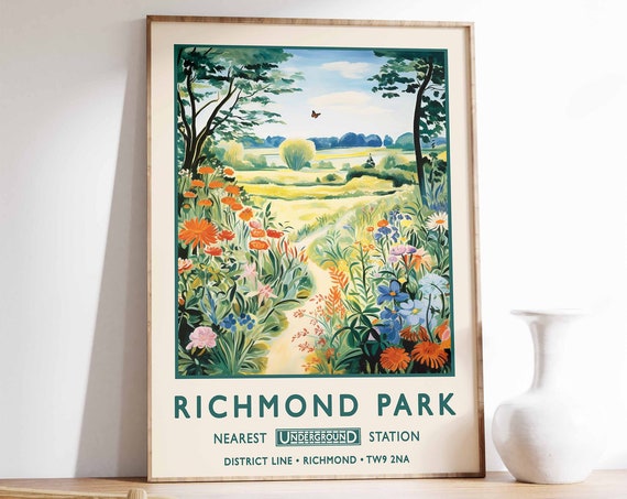 Richmond Park London Botanical Vintage Poster